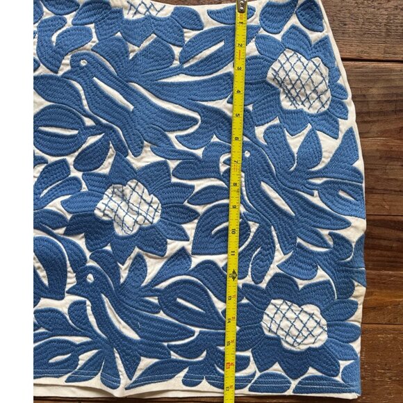 J. Marie Embroidered Mini Skirt | Blue White Tropical Floral Birds | Size S est. - Picture 5 of 10
